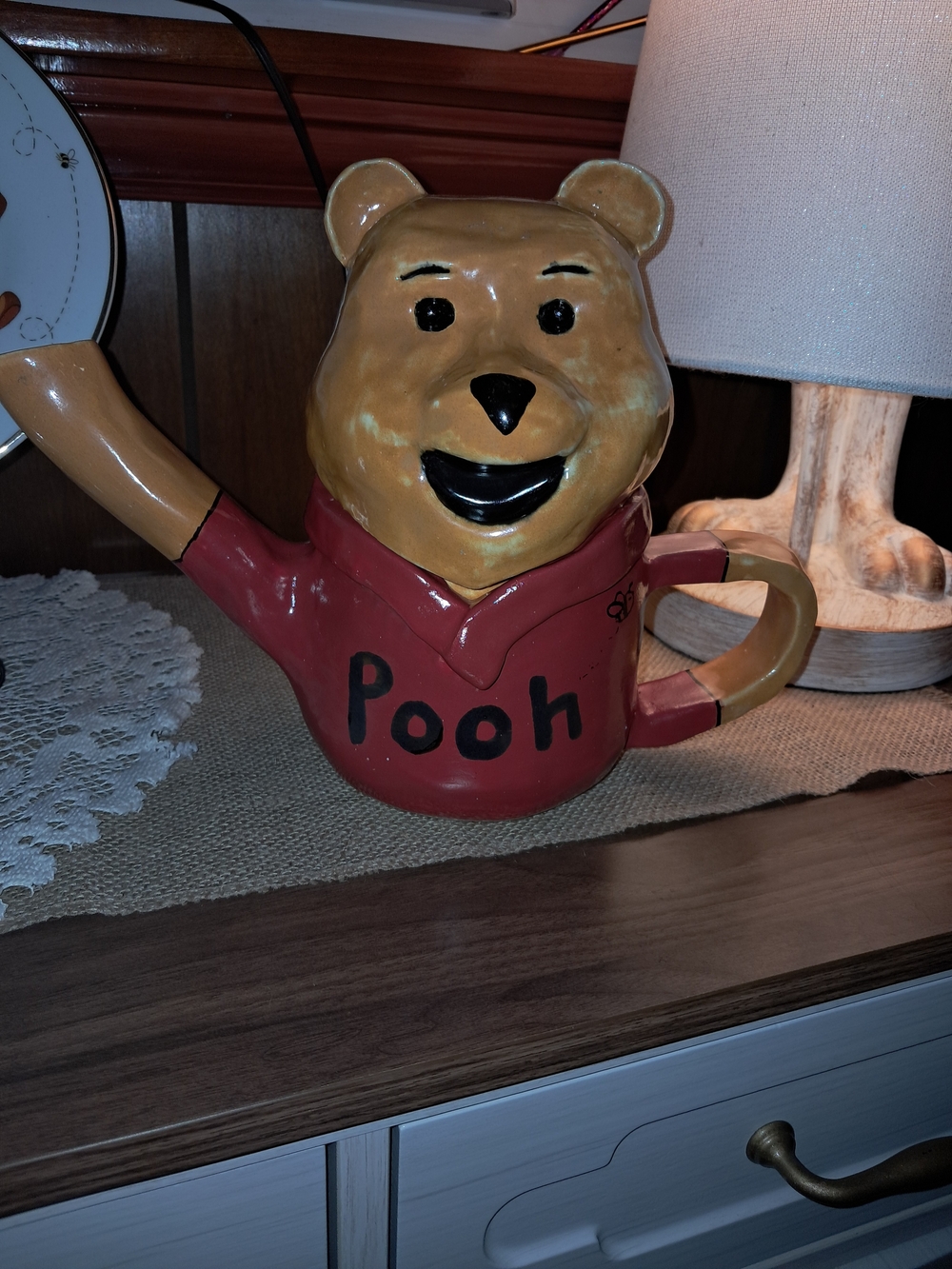 Disney Winnie the Pooh Ceramic Teapot in Red and Honey